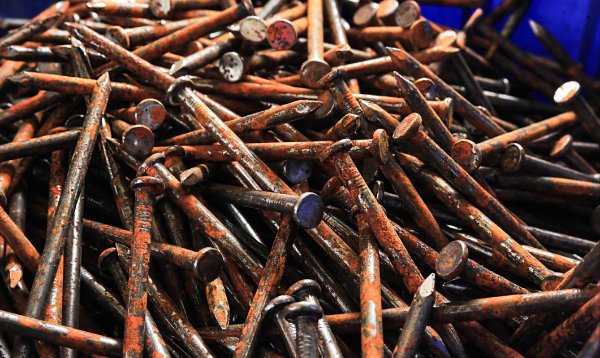 Rusty Nails In A Bin, rusty nails in garden soil